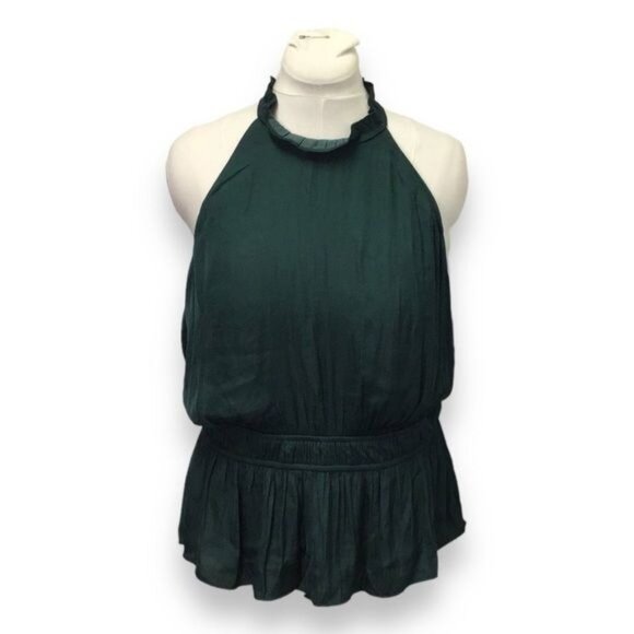 Nine West Women’s Sleeveless Ruffle Halter Peplum Blouse, Green, size XXL - Picture 2 of 9